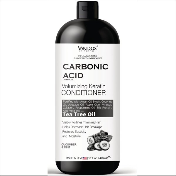 VANIDOX Carbonic Acid Conditioner for Men and Women, Sulfate-Free, Hair Growth Conditioner, Hydrating Conditioner with DHT Blocker, Scalp Cleansing Formula, Cucumber and Mint Scent - 16 fl oz