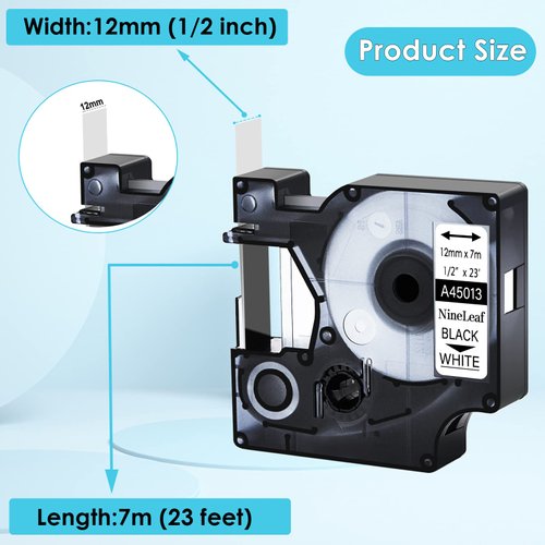 NineLeaf 3 Roll Black on White Cassettes Compatible for DYMO D1 45013 S0720530 Label Tape Replacement for LabelManager 160 280 420P PnP 220P 360D 450 210D Label Maker - 1/2 Inch x 23 Feet