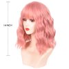 SHDanrtse Curly Wavy Pink Bob Wigs with Bangs for Women Synthetic Shoulder Length Curly Wavy Wig Heat Resistant Synthetic 14 Inch Short Bob wigs Loose Water Wavy Pink Wig Daily Party Cosplay Wig(Pink)