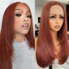 Ninroc Straight Lace Front Wigs Natural Black Layered Glueless Straight Hair Synthetic Lace Front Wig Pre Plucked Natural Hairline Heat Resistant Fiber Hair Lace Wigs For Women (Reddish Brown, 22inch)