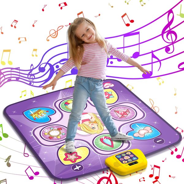 beefunni Dance Mat for Girls 3 4 5 6 7 8 9 10+ Year Old, 5 Game Modes, Birthday Gifts Toys for Kids, Dancing Pad with Adjustable Volume, LED Lights