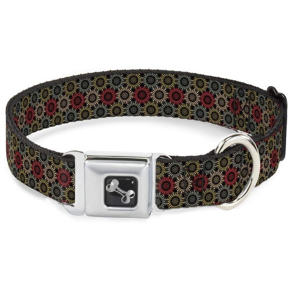 Dog Collar Seatbelt Buckle Aboriginal Black Cream Multi Color 9 to 15 Inches 1.0 Inch Wide