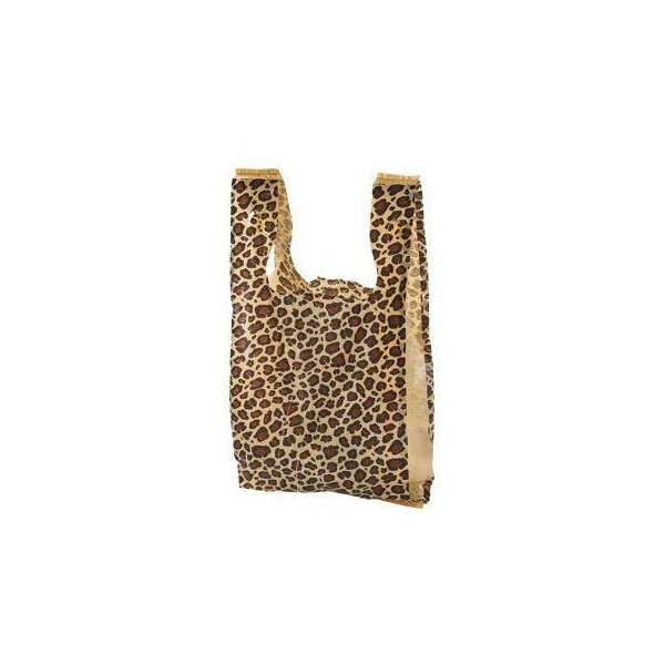 Charm Your Prince 100 LEOPARD PRINT Disposable Plastic T-Shirt Shopping Gift Bags with Handles by CYP - Small - 8" x 5" x 16"