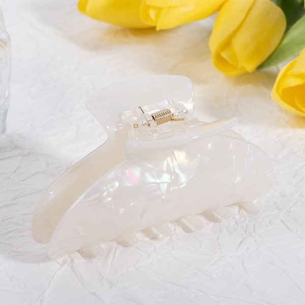 Elegant Bride Claw Hair Clip, Glittery Shell White Hair Clip Banana Barrettes, Bachelorette Party Decorations Bridesmaid Gift Shower Wedding, Classy Women Girls Hair Styling Accessories