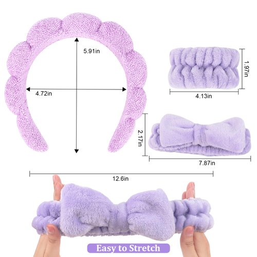 ACO-UINT 6Pcs Spa Headbands and Wrist Washbands Set, Skincare Headbands Sponge Face Wash Headband Makeup Headband, Terry Cloth Headbands Face Towel Wristbands Puffy Hair Band for Washing Face