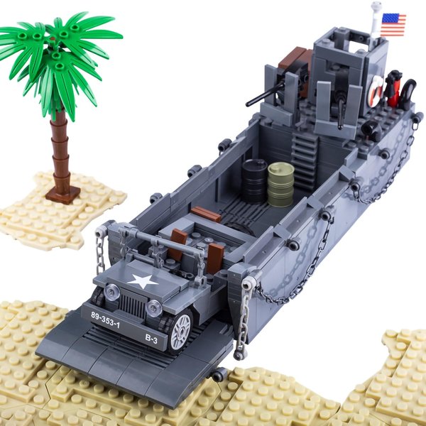 OyaDm Military Landing Craft Vehicle Personnel Higgins Boat Car Model WW2 World War II Building Block Toys for Kids Aged 6-14 and Adults.