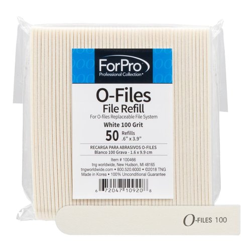 ForPro Professional Collection O-Files Replaceable File System, White, 100 Grit, Manicure Nail File Refills, 3.9” L x .6“ W, 50-Count