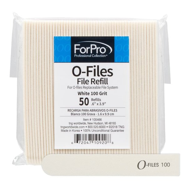 ForPro Professional Collection O-Files Replaceable File System, White, 100 Grit, Manicure Nail File Refills, 3.9” L x .6“ W, 50-Count