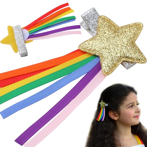 2pcs Girls Hair Clips,barrettes for kids,Glitter Rainbow hairclips,Girls hair accessory, Rainbow Star hair clip, kids Baby Hair Clips. (Star)