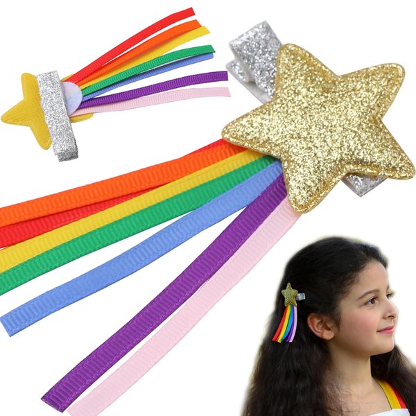 2pcs Girls Hair Clips,barrettes for kids,Glitter Rainbow hairclips,Girls hair accessory, Rainbow Star hair clip, kids Baby Hair Clips. (Star)