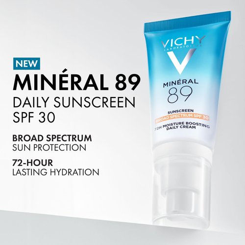 Vichy Minéral 89 Face Sunscreen SPF 30 | Hydrating Daily Sunscreen For Face SPF 30 | Hyaluronic Acid + Niacinamide + Squalane Oil | No White Cast Sunscreen | Oxybenzone Free | Travel Size Sunscreen