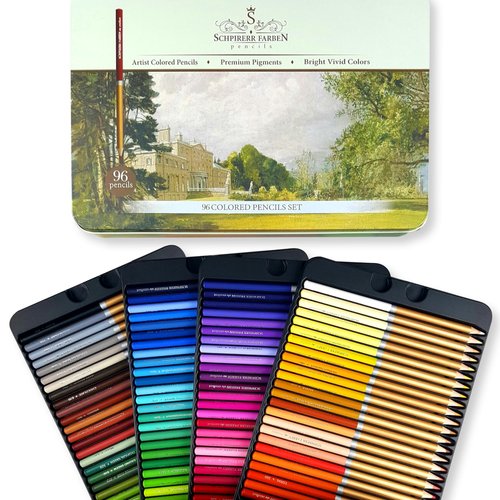 SCHPIRERR FARBEN - Premium Colored Pencils, Oil-Based Coloring Pencils, Soft-Core Color Pencil Set for Adults & Children, Non-Toxic Colored Pencil for Coloring, Sketching, & Doodling, 96 Colors