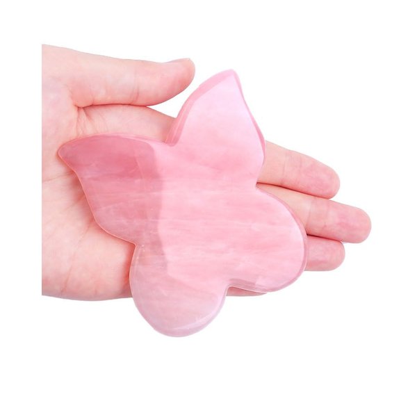 Natural Rose Quartz Jade Gua Sha Butterfly Scraping Massage Tool Genuine Rose Quartz Healing Gemstone for Facial Lifting and Tightening Massage Anti-Wrinkles Anti-Aging