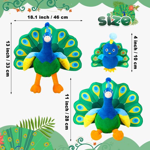 18 Inches Plush Peacock Stuffed Animal Tummy Carrier with 4 Little Plush Peacock Inside Its Zippered Tummy Peacock Cuddly Toy Soft Toy Animals for Birthday Gifts Zoo Party Decor