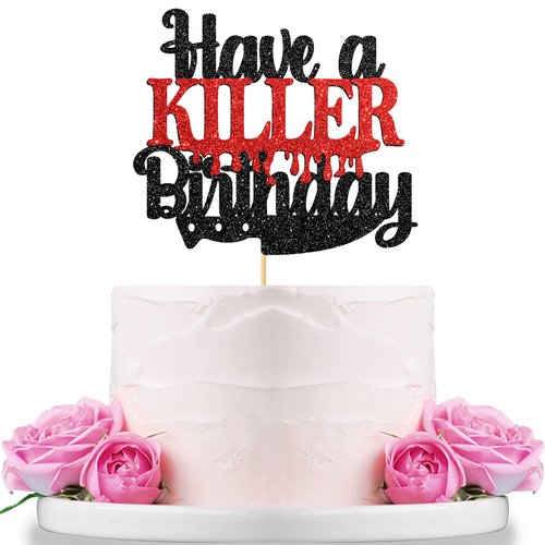 WeBenison Have a Killer Birthday Cake Topper Outdoor Horror Movie Party/Bloody Cake Topper/Children Boy Man Girl Adults Birthday Horror Party Decorations Black & Red