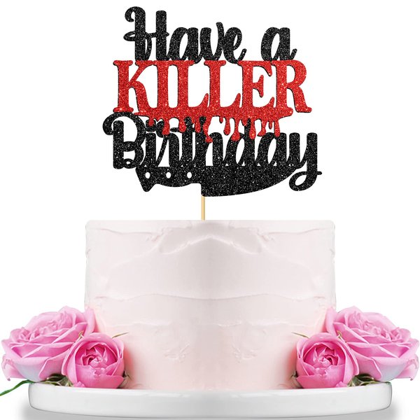 WeBenison Have a Killer Birthday Cake Topper Outdoor Horror Movie Party/Bloody Cake Topper/Children Boy Man Girl Adults Birthday Horror Party Decorations Black & Red