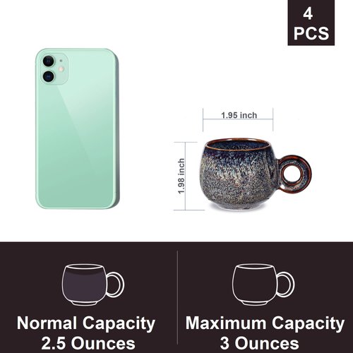 KYBSCZ Ceramic Espresso Cups Set of 4, 3 Ounces Demitasse Cups, Porcelain Mini Coffee Cups, Small Ceramic cups set Made by Fambe Reactive Glaze,Caramel Gray