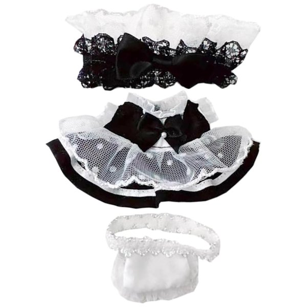 niannyyhouse 10cm Plush Doll Clothes Headdress Dresses Apron Black White Maid Outfit Dolls Dress Up Accessories