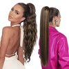 SEIKEA 2PCS Ponytail Extension, 26" Eva Long Wavy 28" Vida Long Straight Drawstring Ponytail Multi-layered Clip in Hair Extensions Ponytail Synthetic Hairpiece Chocolate Brown Caramel Blonde Highlight