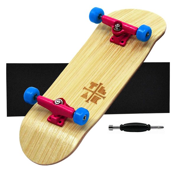 Teak Tuning Prolific Complete Fingerboard - Pro Board Shape and Size, Bearing Wheels, and Trucks - 32mm x 97mm Handmade Wooden Board - Cotton Candy Edition