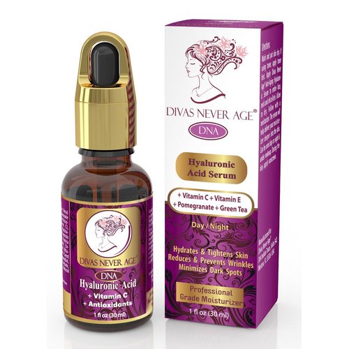 Divas Never Age Hyaluronic Acid Face Serum with Vitamins and Antioxidants Reduces Wrinkles Organic, Natural, Vegan & Cruelty-Free 1 Fl. Oz