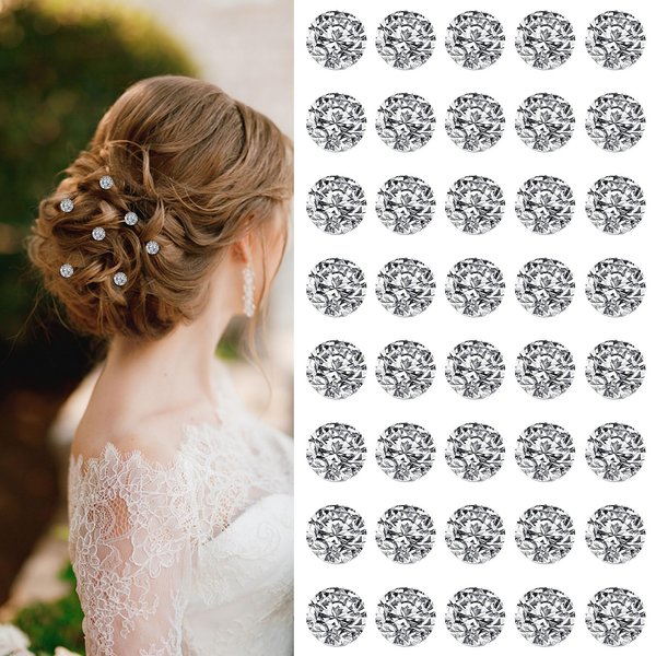 YISSION 40Pcs Mini Rhinestone Hair Clips Sparkly Crystal Hair Pins Small Decorative Hair Clips Wedding Hair Barrettes Silver Hair Clips Bridal Hair Accessories for Girls Women