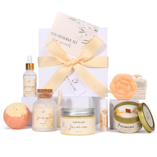 EXTALOW Spa Gifts for Women Christmas Gifts Jasmine Bath Gift Baskets Relaxing Self Care Gift for Mom Her Sister Wife Auntie Home Bath Care Package Thank You Gift Birthday Gift Friendship Ideas