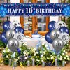 Blue 10th Birthday Decorations for Boys Girls, Navy Blue Silver Happy 10th Birthday Banner and 10th Birthday Balloons for 10th Birthday Anniversary Party Supplies, Tenth Year Old Party Decorations
