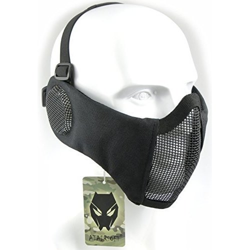 ATAIRSOFT Tactical Airsoft CS Protective Lower Guard Mesh Nylon Half Face Mask with Ear Cover Black
