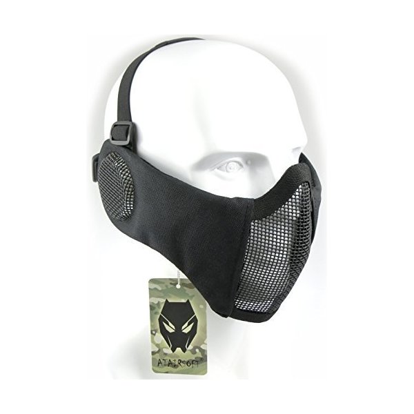ATAIRSOFT Tactical Airsoft CS Protective Lower Guard Mesh Nylon Half Face Mask with Ear Cover Black