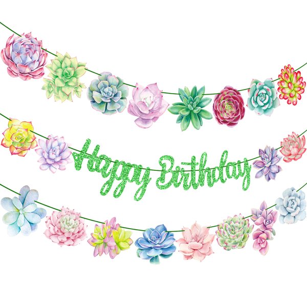 Succulent Birthday Party Decorations Green Succulent Happy Birthday Banners Succulent Plant Party Decorations for Fantasy succulent Birthday Party succulent Theme Baby Shower Supplies