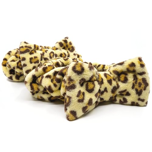 CAMPANELLI Big Bow Headband (2-Pack) for Washing Face, Makeup, Spa, Shower & Gym. Soft Fleece Hair band Women and Girls. FreshFace as seen on QVC (Leopard)