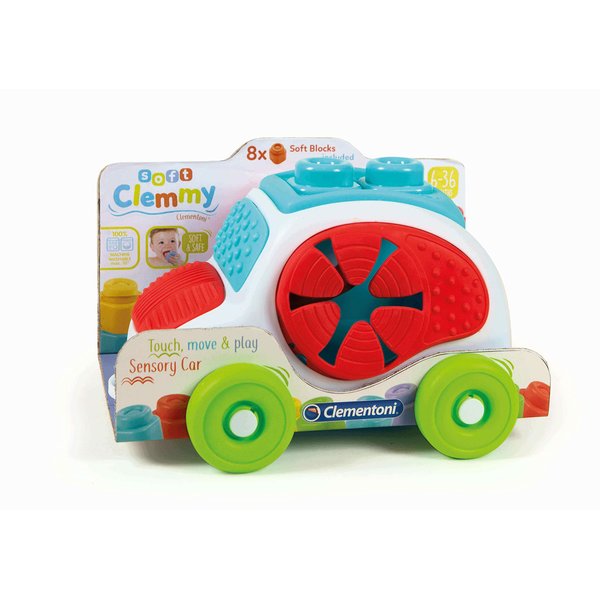 Clementoni- Soft Clemmy Sensory Car: Fun & Developmental Play for Babies & Toddlers, Stimulating Textures, Shapes & Stacking Blocks - Multicolored (6+ Months)