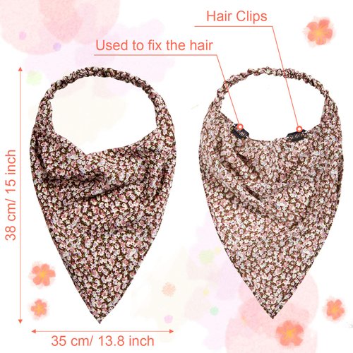 9 Pieces Floral Elastic Hair Scarf Headband Vintage Chiffon Triangle Kerchief Headband Print Floral Hair Scarves Turban Boho Hair Bandanas with Hair Clips for Women Girls Hair Accessories