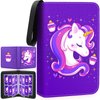 Card Binder for Lorcana/Game Cards, 400 Cards Holder Zipper Card Binder Gift for Girls with 50 Removable Sleeves, Card Binder 4 Pocket Trading Cards Album Collection Binder （Purple）