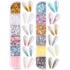 24 Grid Holographic Nail Art Foil Flakes, EBANKU Nail Foil Flakes Glitter Nail Sequins Confetti Gold Silver Irregular Glitter Mirror Effect Acrylic Nail Powders Nail Foil Paillette for Nail Decoration