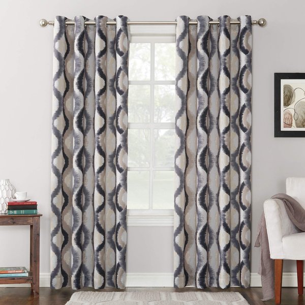Sun Zero Burbank Watercolor Ogee Energy Efficient Grommet Curtain Panel, 54" x 84", Gray