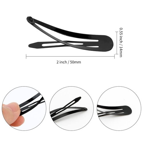 50 Pieces 2 Inch Snap Hair Clips No Slip Metal Clips Hair Barrettes for Women Girls Hair Pins Hair Accessories Salon Supplies (Black)