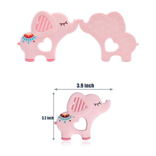 Soft Pink Elephant Teether Toy for Babies 0-6/6-12 Months Silicone Chew Teething Toy,2pcs Baby Pacifier for Gift