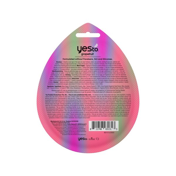 Yes To Grapefruit Iridescent Peel Off Mask with Vitamin C to Brighten Dull Skin, for Men, Women and Teens, No Paraben, 3 Pack