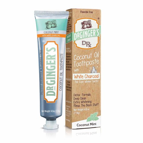 Dr. Ginger's Coconut Oil Toothpaste with White Activated Charcoal, All-Natural Whitening Power, Enamel-Safe, Reduces Plaque & Gum Sensitivity, Fluoride-Free, Coconut Mint Flavor, 4oz, 1ct