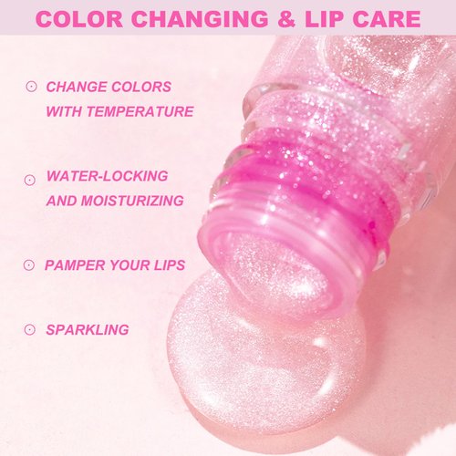 QrBxa 1 PCS Color Changing Lip Oil,Moisturizing Color Changing Lip Gloss,Non-sticky Nourishing Repairing Primer Lip Tint