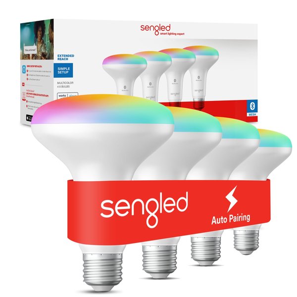 Sengled Alexa Light Bulb, BR30, S1 Auto Pairing with Alexa Devices, Smart Flood Light Bulb That Work with Alexa, Multicolor Dimmable, E26,RGBW Lights, 65W Equivalent Recessed, No Hub Required, 4-Pack