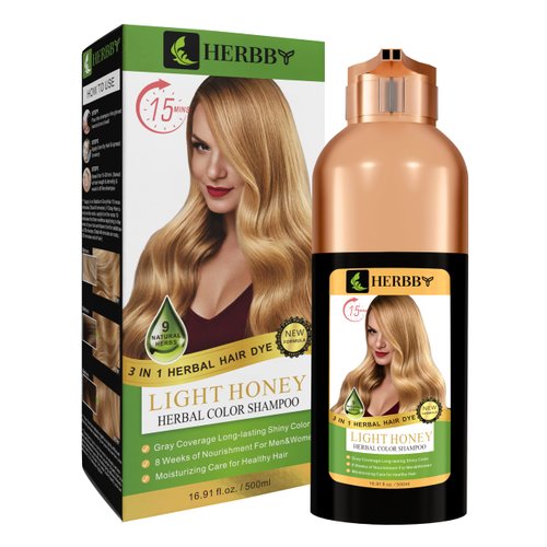 HERBBY Hair Color Shampoo for Gray Hair Coverage&Color Transform with 9 Herbal Extracts –Long Lasting (6-8 Weeks), Shiny,Evenly Colored,Instant Hair Dye Shampoo&Conditioner, 500 Ml (LIGHT HONEY COLOR)