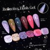 Conaumy Glitter Gel Nail Polish Set, 6 Colors Reflective Gel Polish Kit, Sparkle Holographic Diamond Silver Gold Black Red Rose Pink Purple Soak Off UV Nail Polish 13ml Valentine's Day Gift