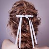 HINZIC 6PCS 4.4inch White Hair Bows Long Ribbon Satin Bow Hair Clips Barrettes Wedding Prom Engagement Halloween Decorative Hair Accessories for Teen Girl Women Bride Thin Hair