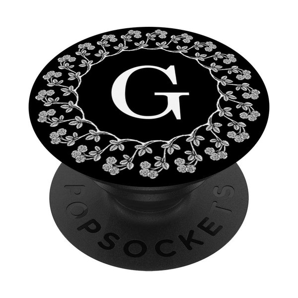 Fun Cell Phone Pop Up Holder,Cute White Floral Rose Letter G PopSockets Grip and Stand for Phones and Tablets