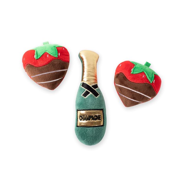 Fringe Studio Plush Dog Toy Set, Champagne Strawberry, 3 Piece Set, for Small Dogs (289482)
