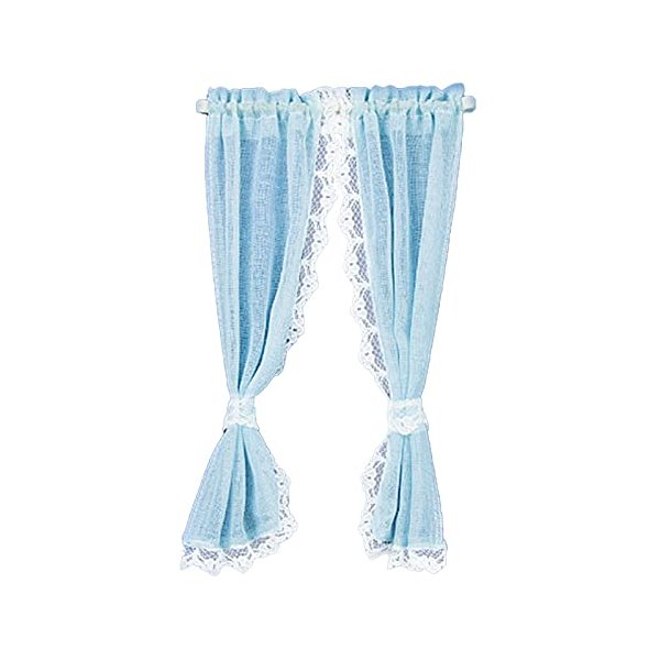 Melody Jane Dollhouse Blue Sheer Curtains on Rail Miniature 1:12 Scale Window Accessory