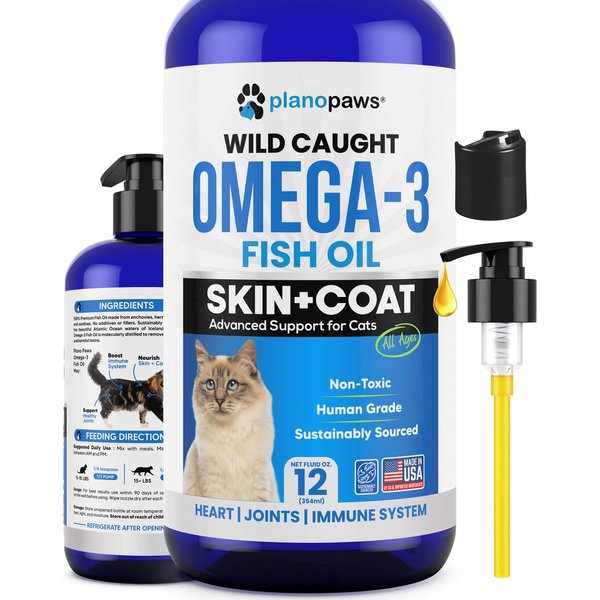 Omega 3 Fish Oil for Cats - Better Than Salmon Oil for Cats - Kitten + Cat Vitamins and Supplements - Cat Health Supplies - Cat Dandruff Treatment - Liquid Fish Oil for Pets - Cat Shedding Products